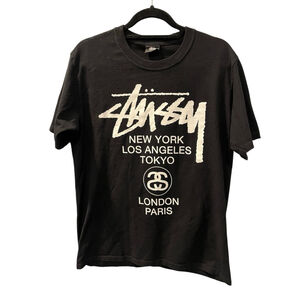 Stussy World Tour Black Short Sleeve T-Shirt Men's Size Medium Casual Crew Neck